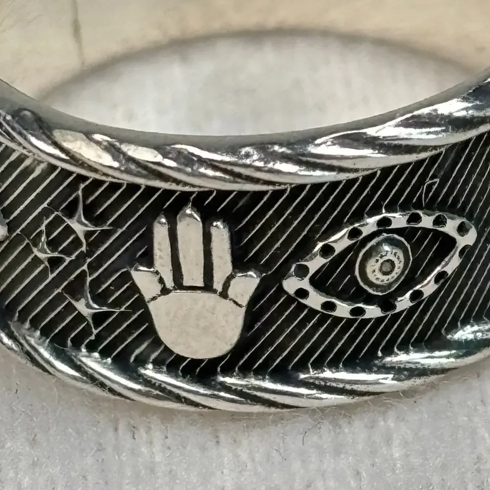 Celestial Hamsa Evil Eye Sterling Silver Ring Vintage ATI 925 Mexico Size 8.75